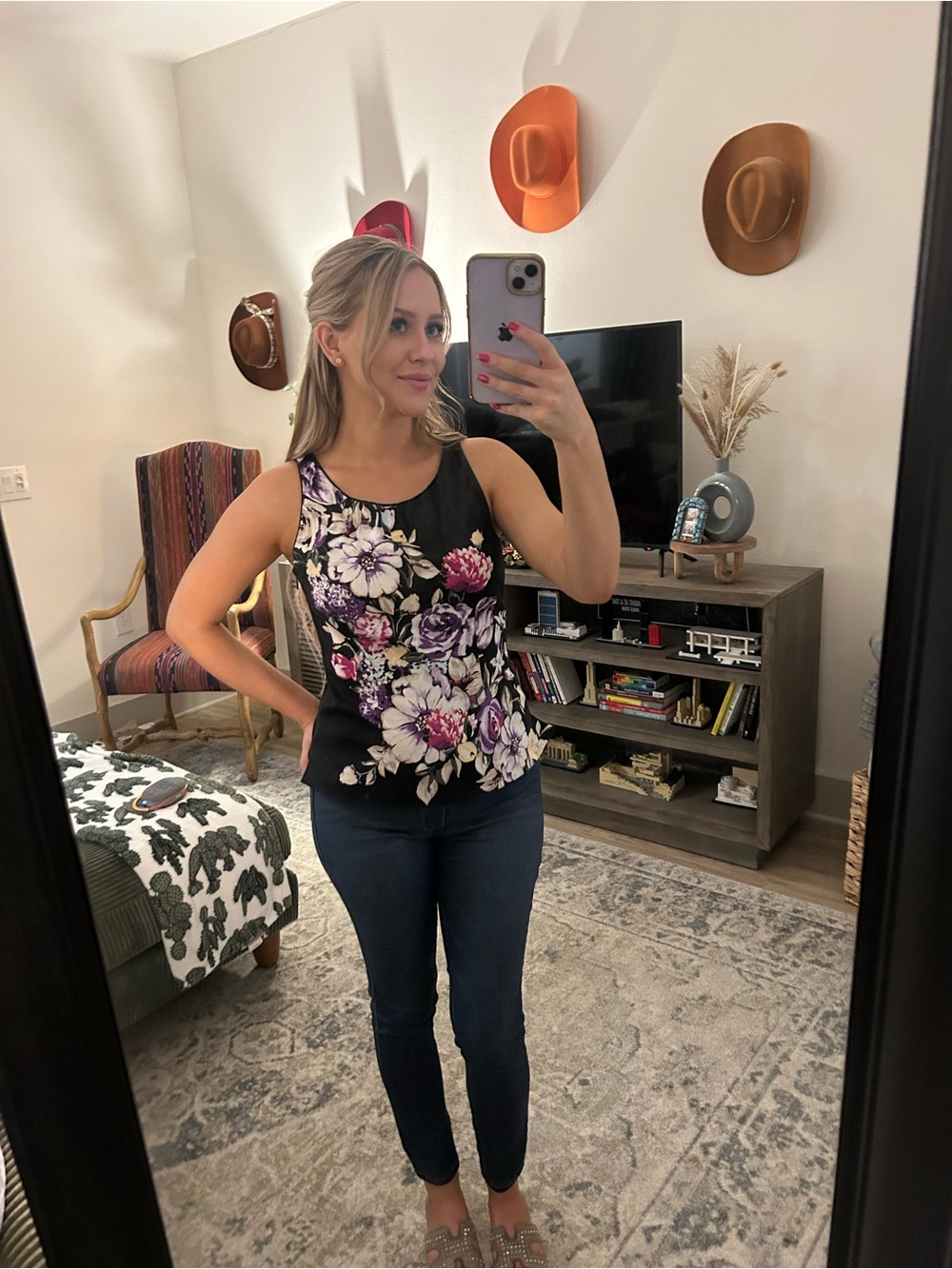 White House Black Market Black Floral Sleeveless Peplum Camisole